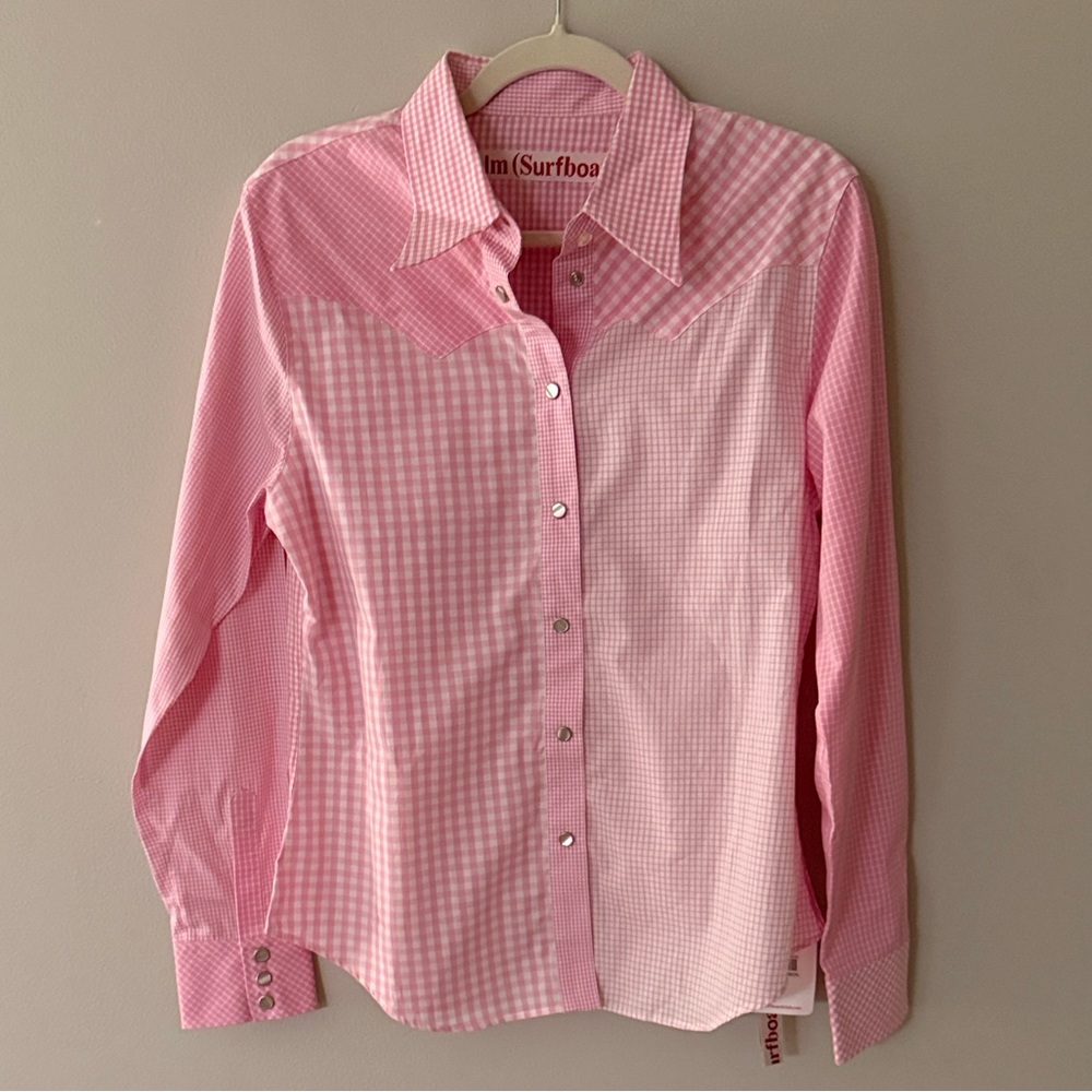 NWT Stockholm (Surfboard) Club Women’s 100% Cotton Pink Gingham Button-Up Large